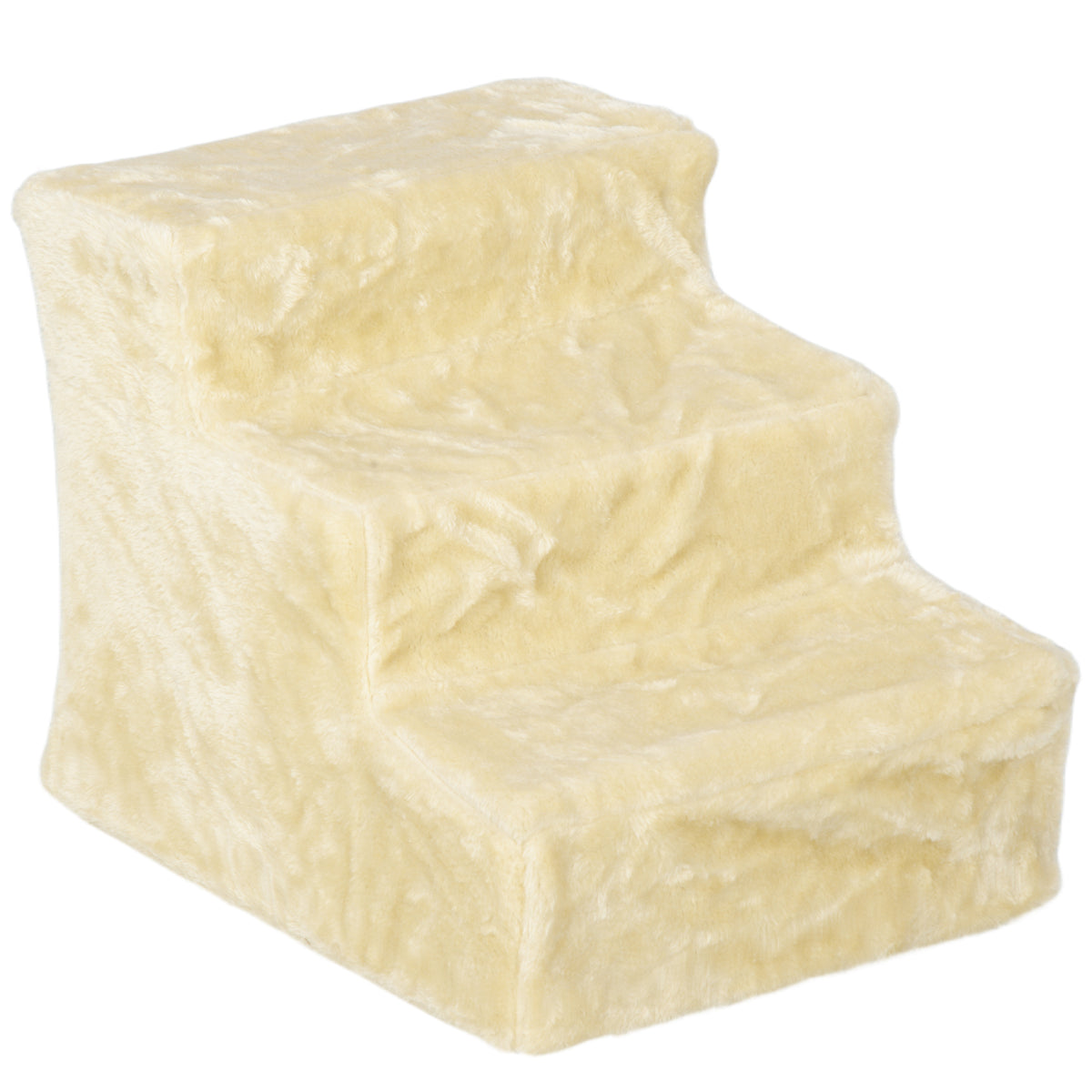 Kokoontaitettavat lemmikin portaat 3 askelmaa, pestävä pluchepäällinen, korkeus 35 cm, beige