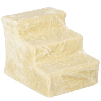 Kokoontaitettavat lemmikin portaat 3 askelmaa, pestävä pluchepäällinen, korkeus 35 cm, beige