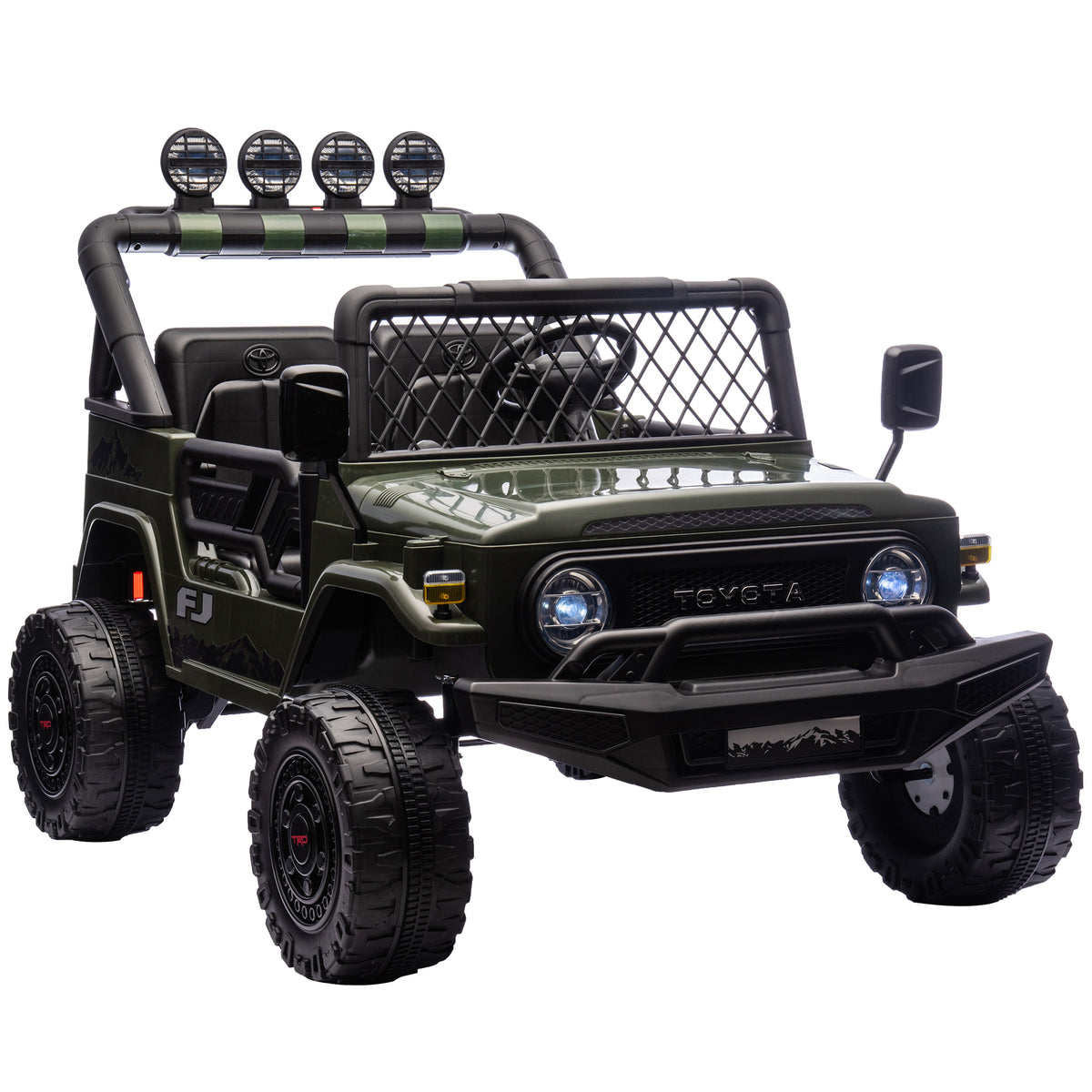 Lasten sähköauto Toyota FJ kahdelle 24V, 200 W, litiumakku, kaukosäädin, tummanvihreä
