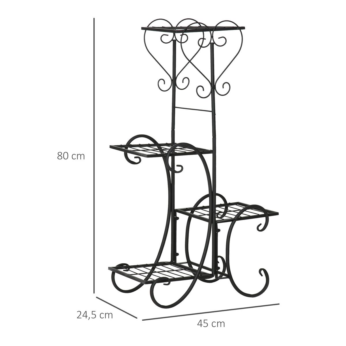 Metallinen nelitasoinen kukkateline, 45 x 24,5 x 80 cm, musta