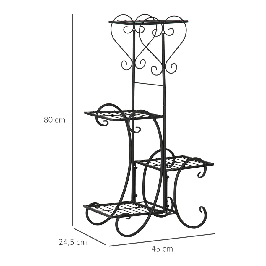Metallinen nelitasoinen kukkateline, 45 x 24,5 x 80 cm, musta