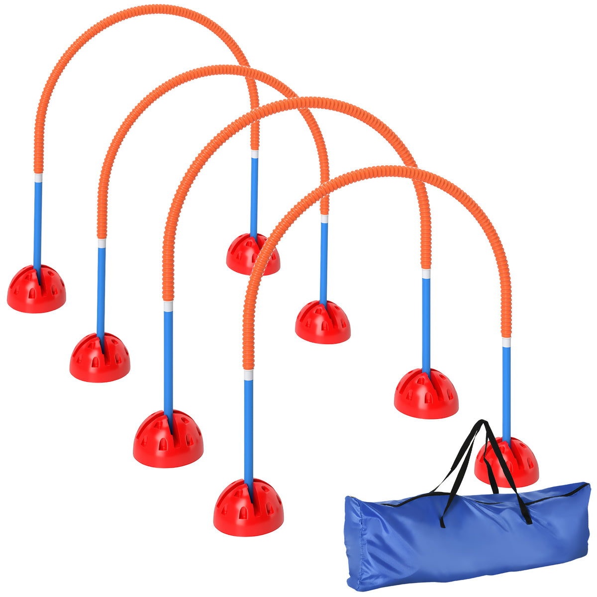 Koiran agility-portit 4 kpl, leveys säädettävä 95–114 cm, täytettävät jalustat, sininen/oranssi