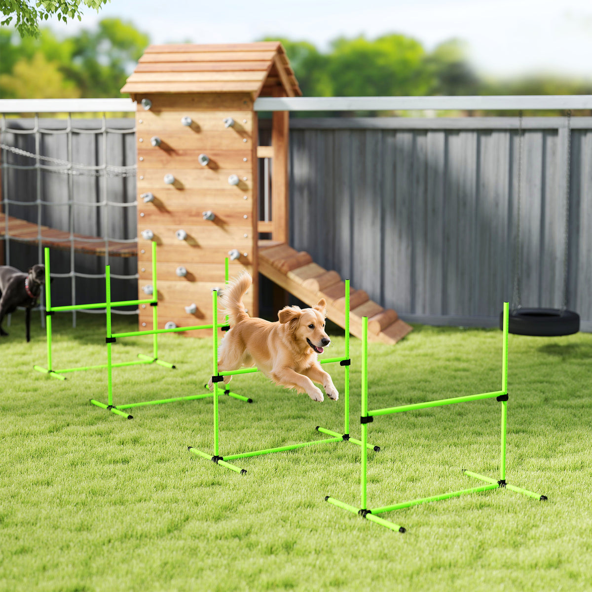 Koiran agility-esteet 4 kpl, korkeus säädettävä, kantolaukku, 99 x 65 x 94 cm, vihreä