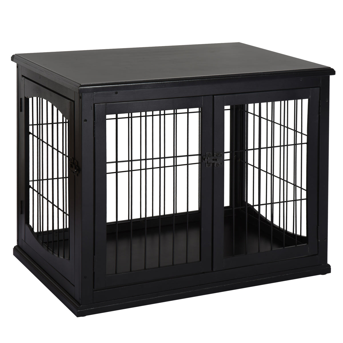 Koiran häkkipöytä kahdella ovella, MDF ja metalli, 30 kg asti, 81 x 58,5 x 66 cm, musta