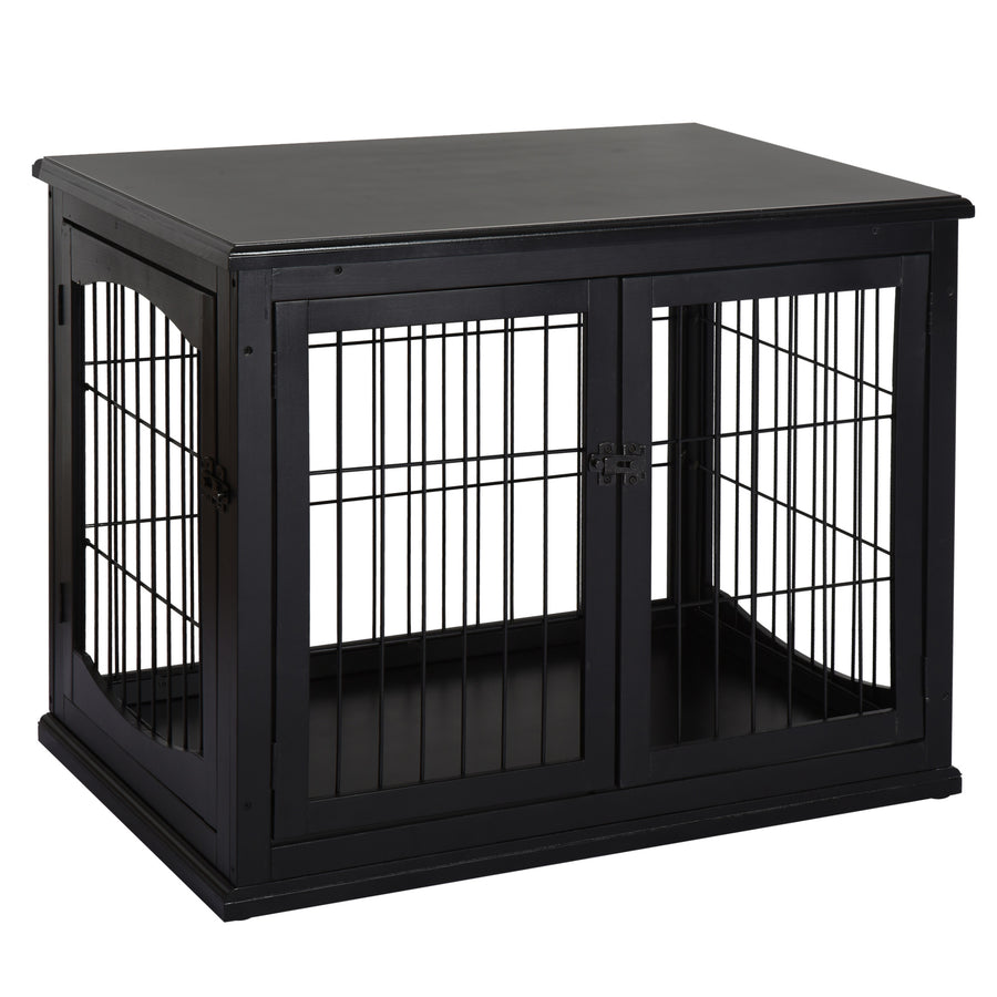 Koiran häkkipöytä kahdella ovella, MDF ja metalli, 30 kg asti, 81 x 58,5 x 66 cm, musta