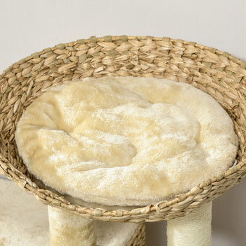 Kissan raapimispuu pesällä, pedillä ja rampilla, 98 cm, luonnonväri/beige