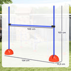 Koiran agility-hyppyesteet 4 kpl, korkeus 15–95 cm, täytettävät jalustat, kantolaukku, sininen
