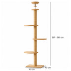 Högt klätterträd för katter 255–265 cm – träplattformar, 40x40 cm