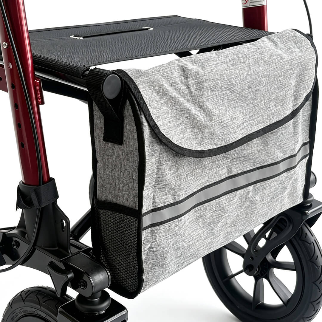 Rollaattori Premium All Road ilmakumirenkailla ja istuimella – kokoontaittuva, punainen