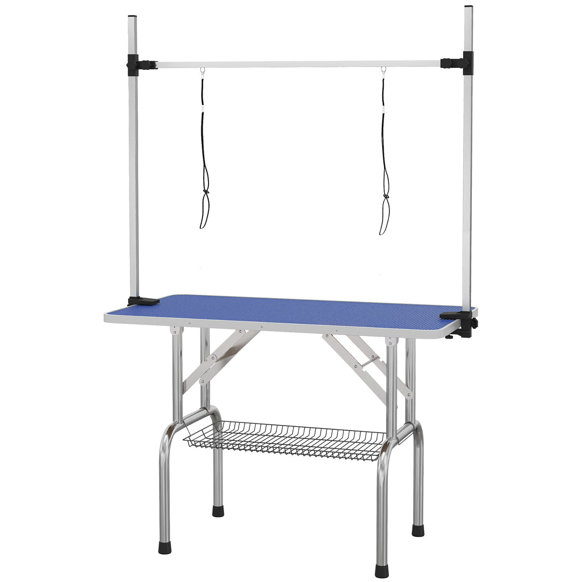 Iso trimmauspöytä alakorilla, säädettävä varsi ja silmukka, kokoontaitettava, 100 kg asti, 107 x 60 cm, sininen