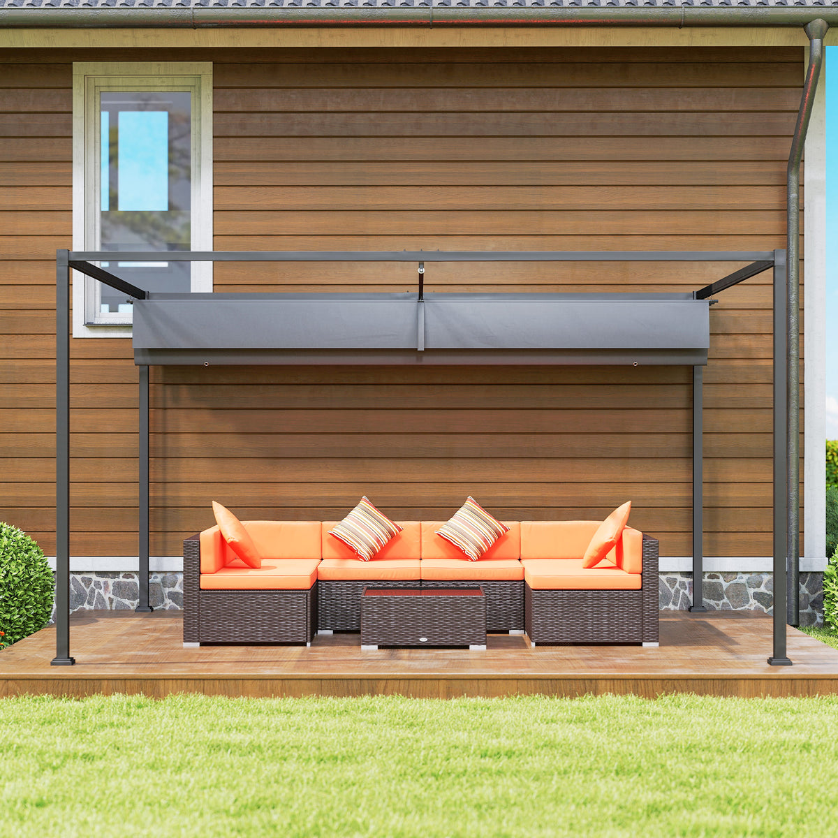 Pergola liukukatolla, 4 x 3 m, tummanharmaa
