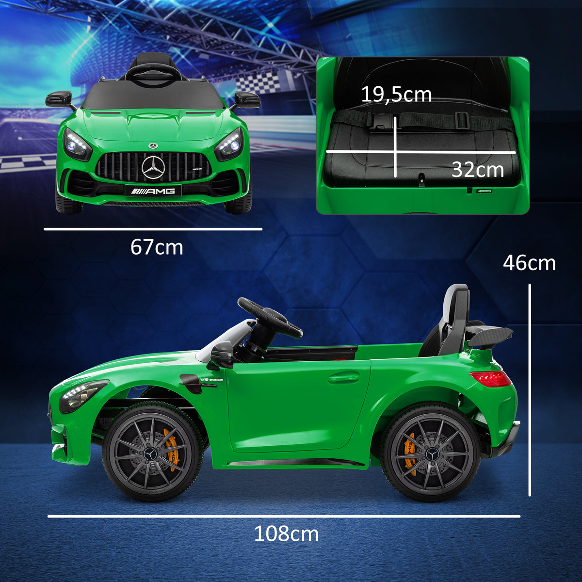 Lasten sähköauto Mercedes-AMG GT R 12V, kaukosäädin, valot ja musiikki, 3–6 v, vihreä