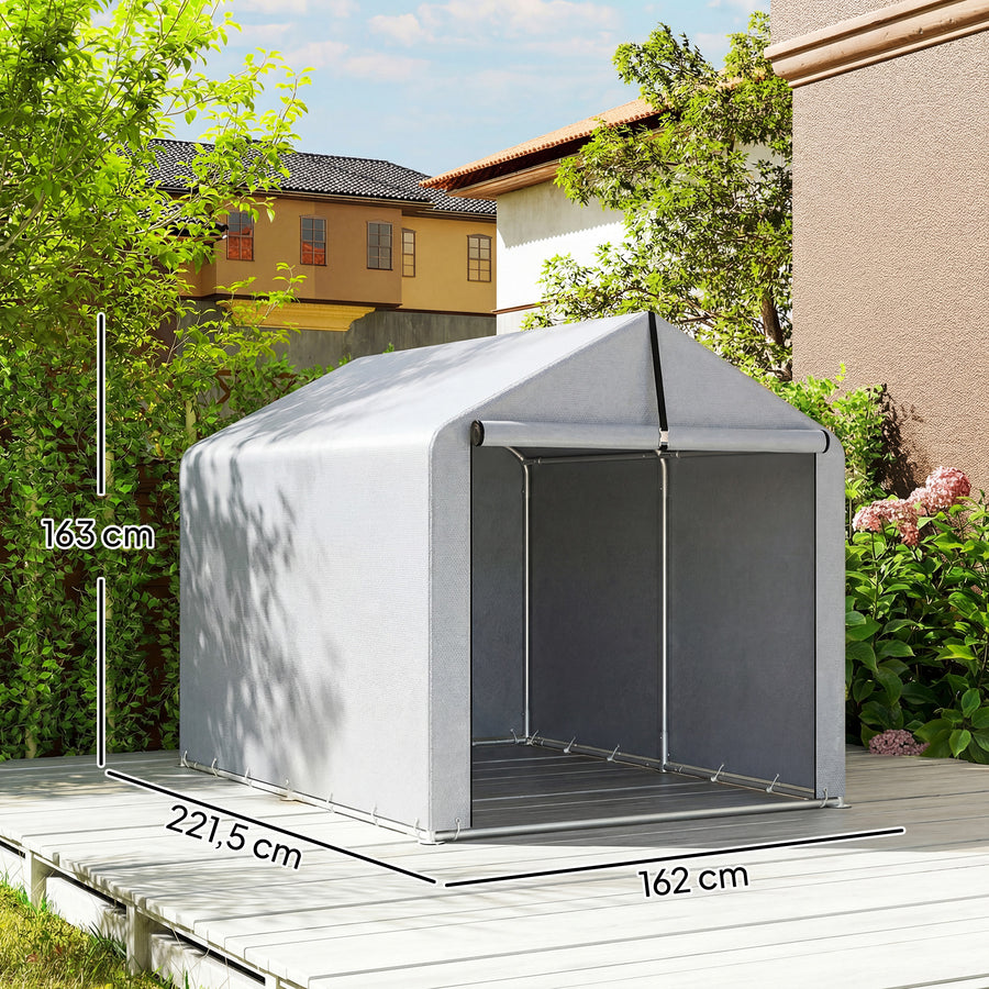 Säilytysteltta rullaovella ja harjakatolla, 2,2 x 1,6 m, vaaleanharmaa