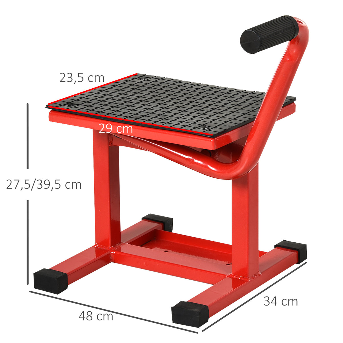 Moottoripyörän nostotaso kammella, nostokorkeus 27,5 / 39,5 cm, kantavuus 150 kg, punainen