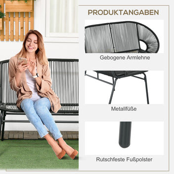 Polyrottinkinen puutarhapenkki kahdelle, boho-tyyli, musta