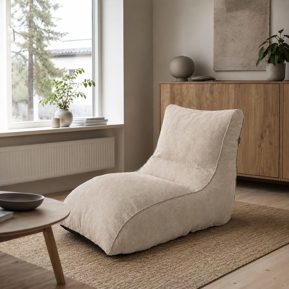Säkkituoli Lounge 130 cm beige – vaahtomuovirouhetäyte
