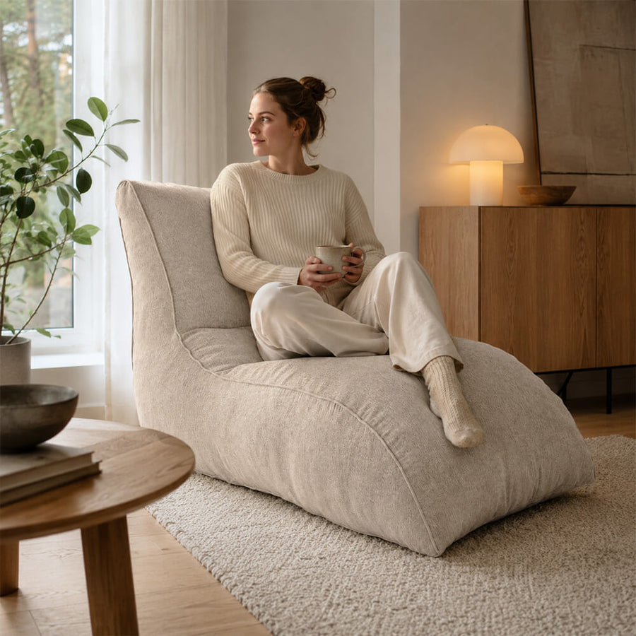 Säkkituoli Lounge 130 cm beige – vaahtomuovirouhetäyte