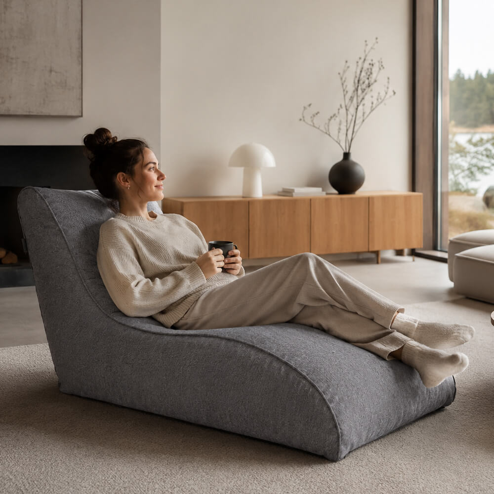 Säkkituoli Lounge 130 cm harmaa – vaahtomuovirouhetäyte