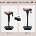 Keinuva satulatuoli, Korkeudensäätö, 34 x 34 x 68.5-83.5 cm, Ruskea