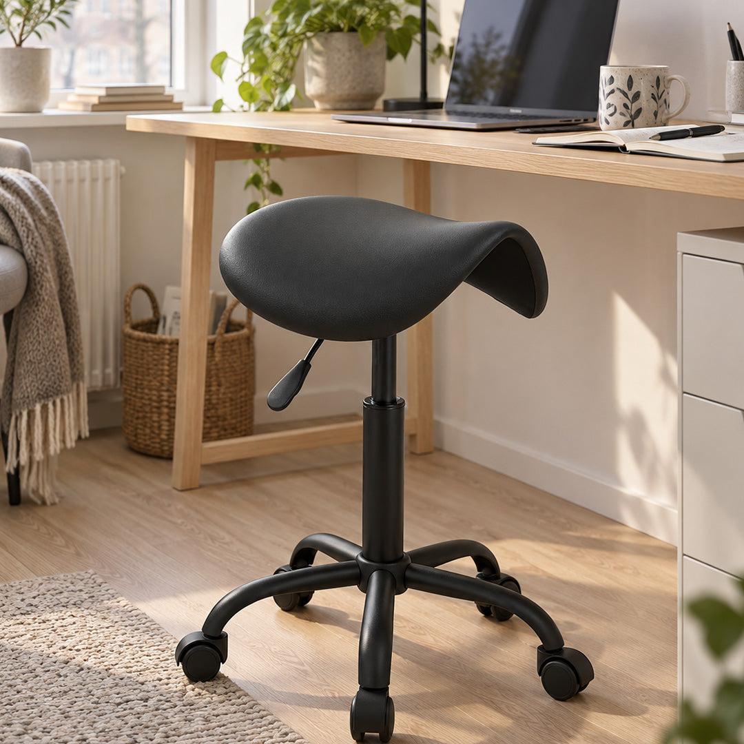Sadelstol – höjdjustering 48–61,5 cm, bärkraft 150 kg, med hjul