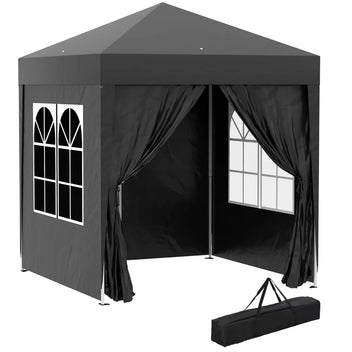 Pop up -paviljonki 2 x 2 m, 4 irrotettavaa sivuseinää ja kantolaukku, tumman harmaa