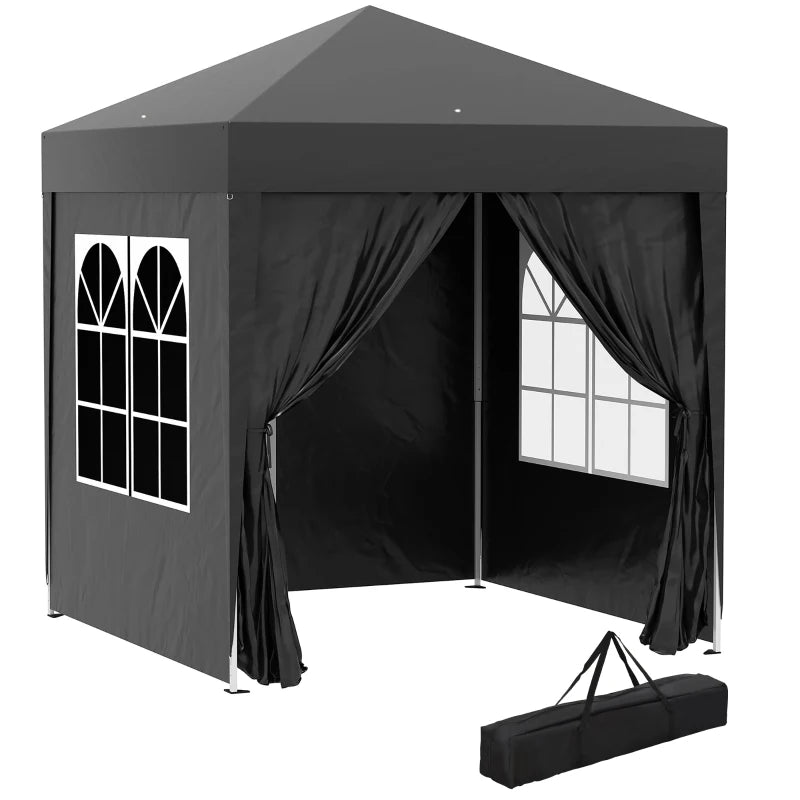 Pop up -paviljonki 2 x 2 m, 4 irrotettavaa sivuseinää ja kantolaukku, tumman harmaa