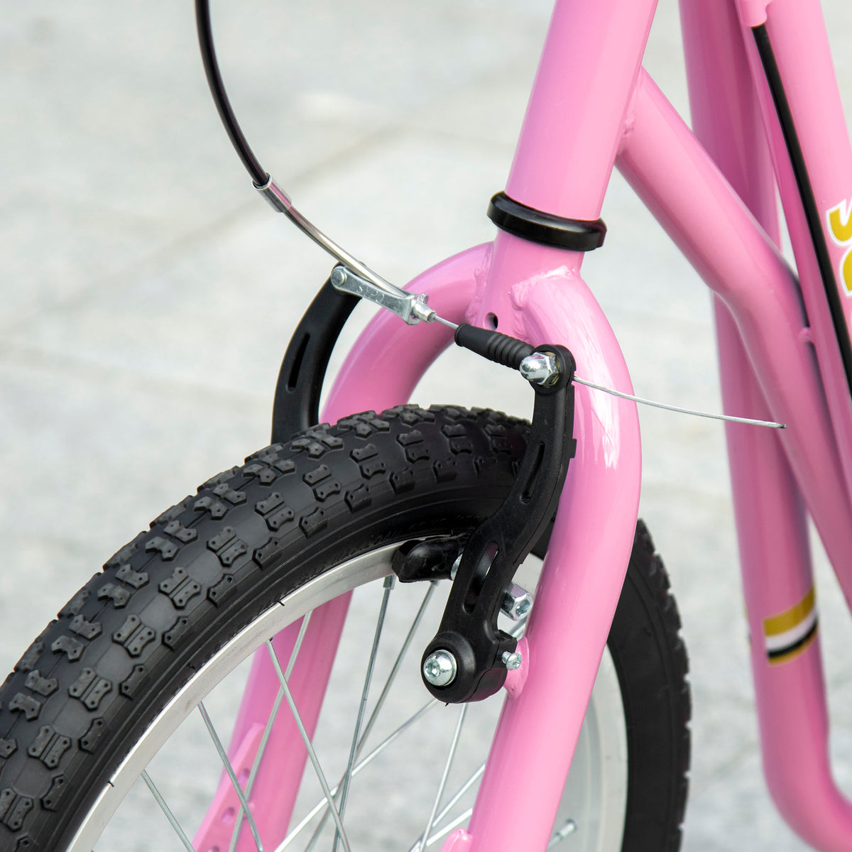 Potkulauta ilmarenkailla 16"/12" ja V-jarruilla, säädettävä ohjaustanko, 5 v+, pinkki