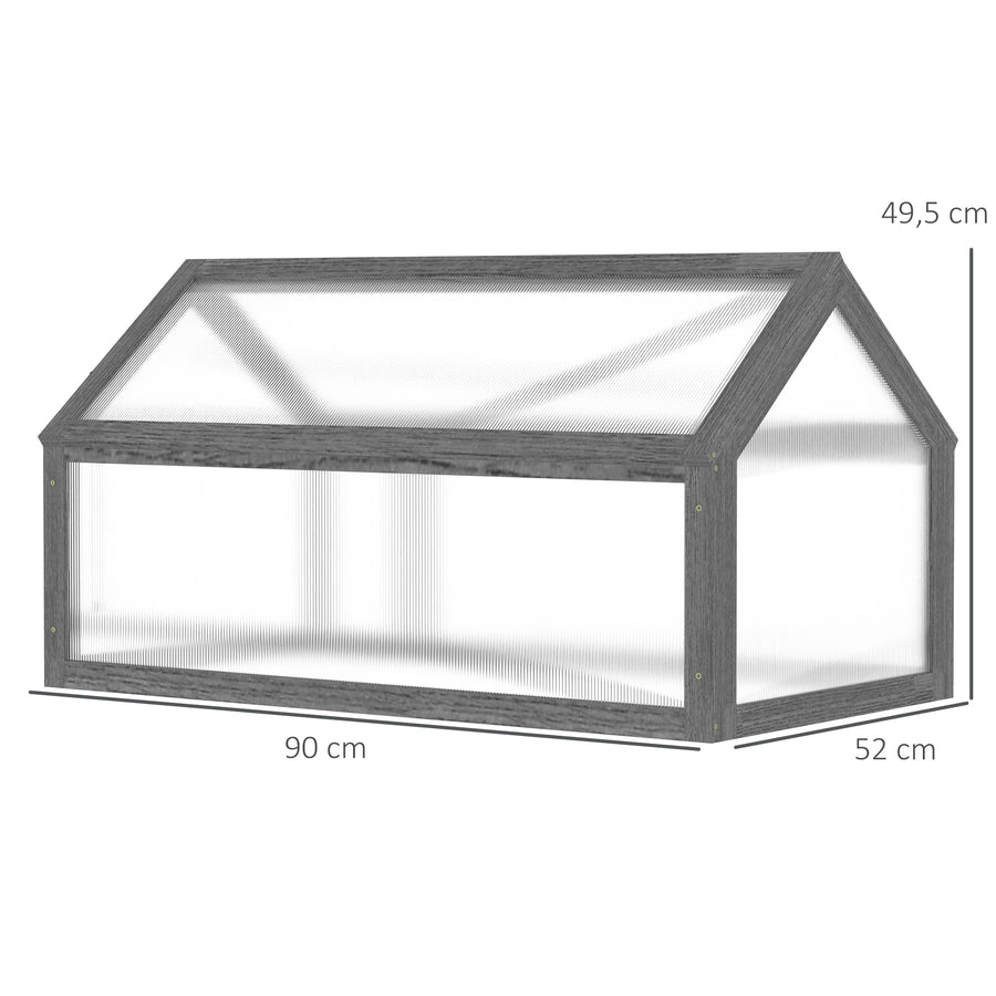 Puinen kasvulava avattavalla harjakatolla, 90 x 52 x 49,5 cm, harmaa