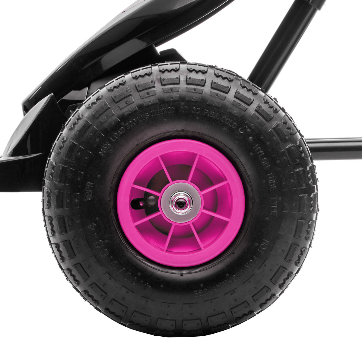 Lasten polkuautokartingauto kumirenkailla, säädettävä istuin, 5–12 v, pinkki/musta