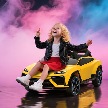 Lasten sähköauto Lamborghini 12V, 2,4 GHz kaukosäädin, LED ja musiikki, 3–6 v, keltainen