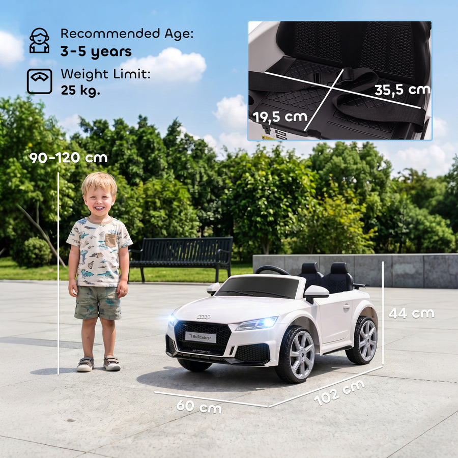 Lasten sähköauto Audi TT RS Roadster, kaukosäädin, musiikki ja LED, 3–5 v, valkoinen