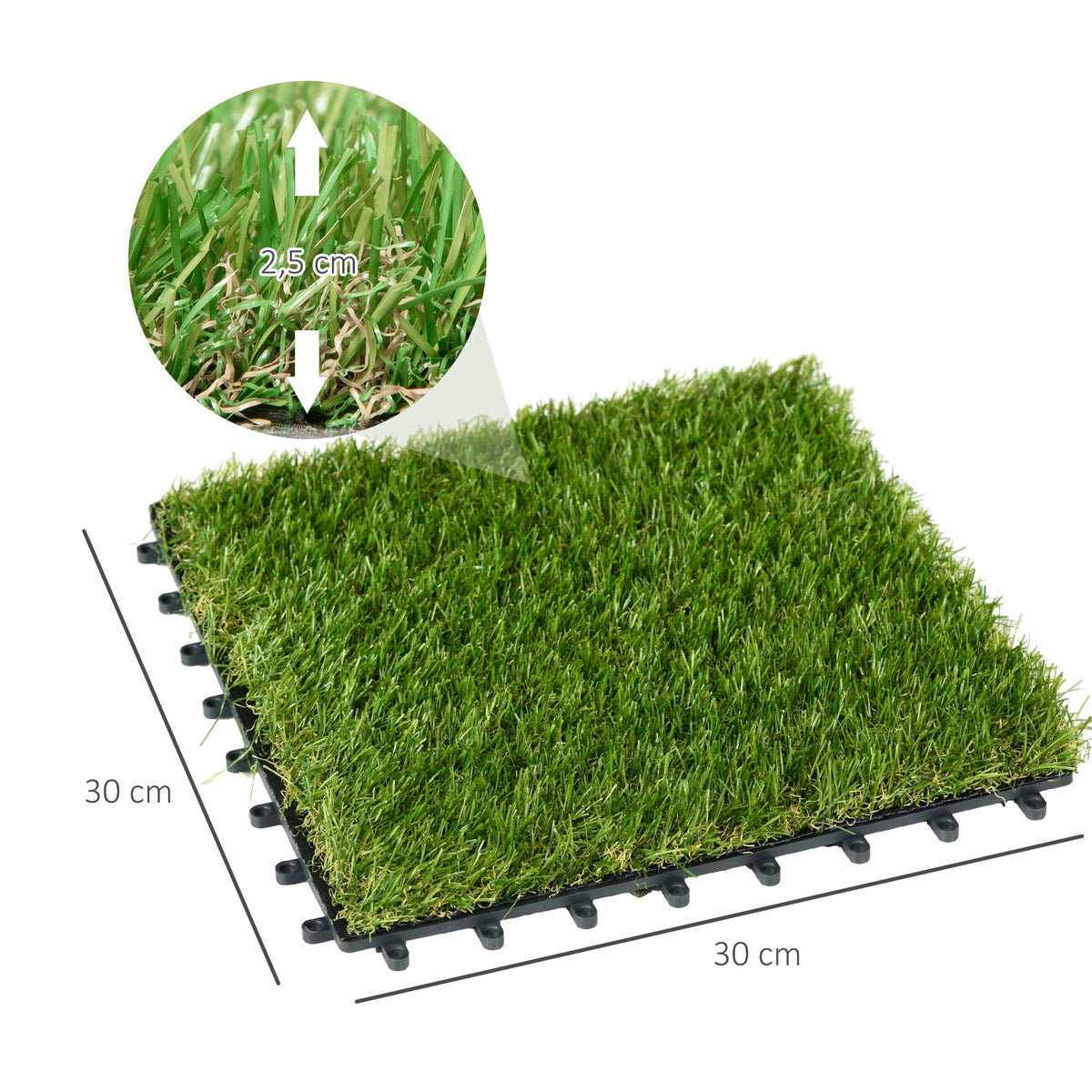 Tekonurmilaatat, 10 kpl, 30 x 30 cm, nukka 25 mm, vihreä (6 500 kuitua/m²)