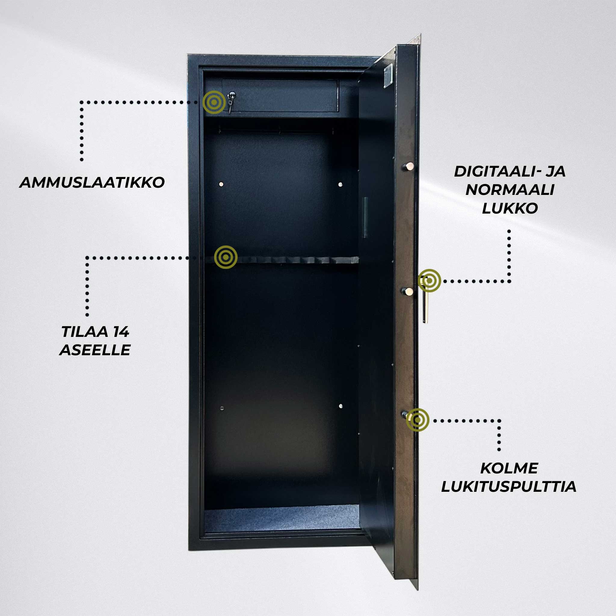 Trekker Asekaappi 14-Asetta AS1400, Musta, Digitaalilukolla