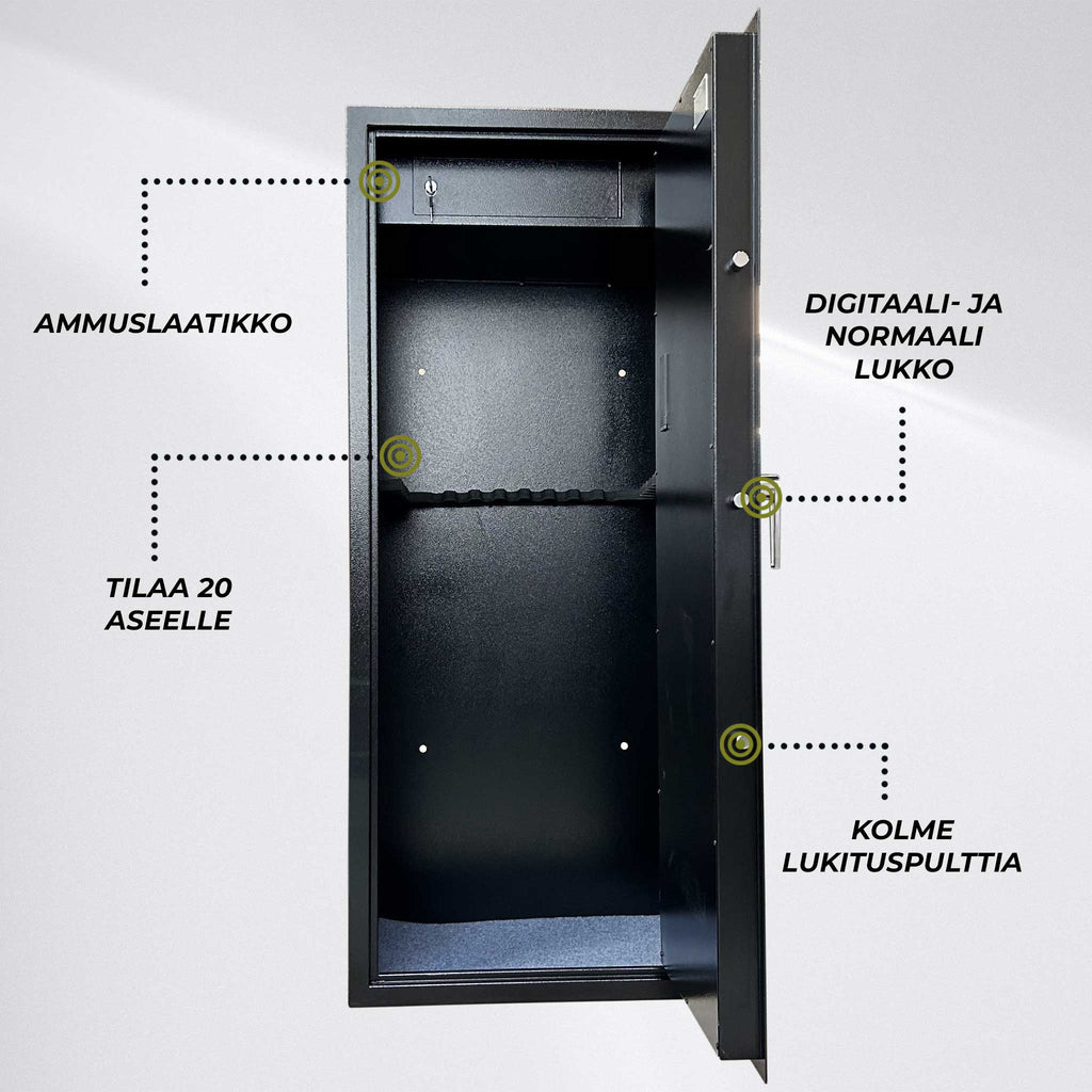 Trekker Asekaappi 20-Asetta AS2000, Musta, Digitaalilukolla