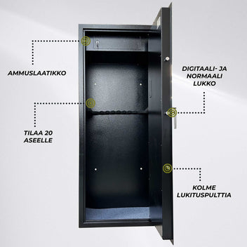 Trekker Asekaappi 20-Asetta AS2000, Musta, Digitaalilukolla