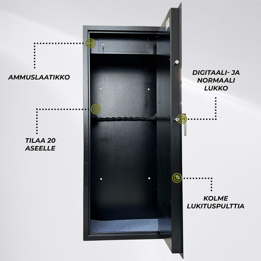 Trekker Asekaappi 20-Asetta AS2000, Musta, Digitaalilukolla