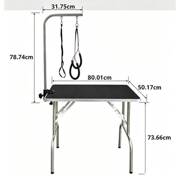 Trimmauspöytä koiralle 80 x 50 cm alahyllyllä ja ripustustangolla, kantavuus 100 kg