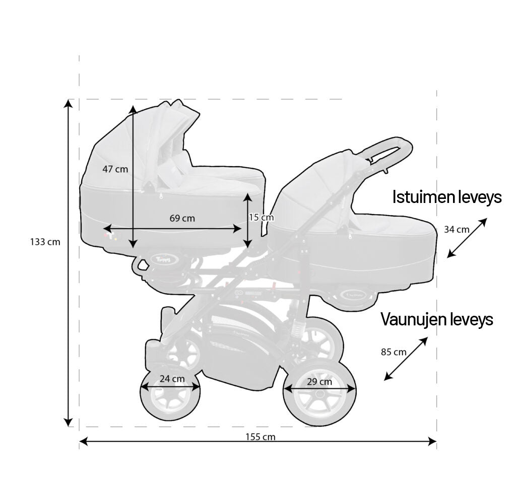 Babyactive Trippy Premium Twin Pram, flera olika färger