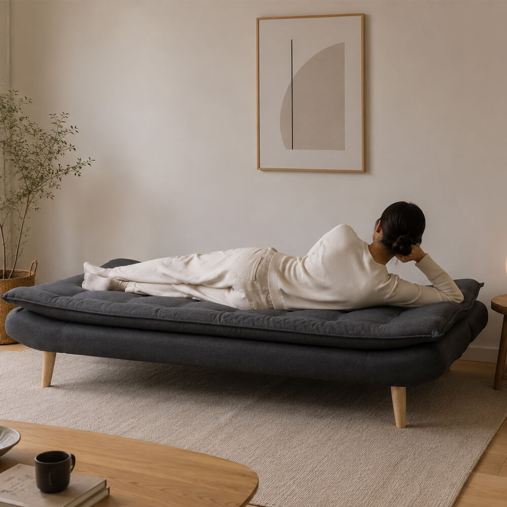 Bäddsoffa Tyyni 2-sitsig 195 cm, grå – ryggstöd med 3 lägen