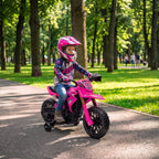 Lasten sähkömotocross tukipyörillä, äänitorvi ja käynnistysääni, 3 km/h, 3–8 v, pinkki