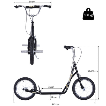 Potkulauta 16" ilmarenkailla ja V-jarruilla, teräsrunko, säädettävä, 5 v+, musta
