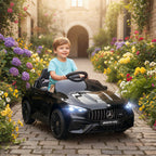 Lasten sähköauto Mercedes-AMG 12V, kaukosäädin, 3-pisteturvavyö, USB ja MP3, 3–6 v, musta