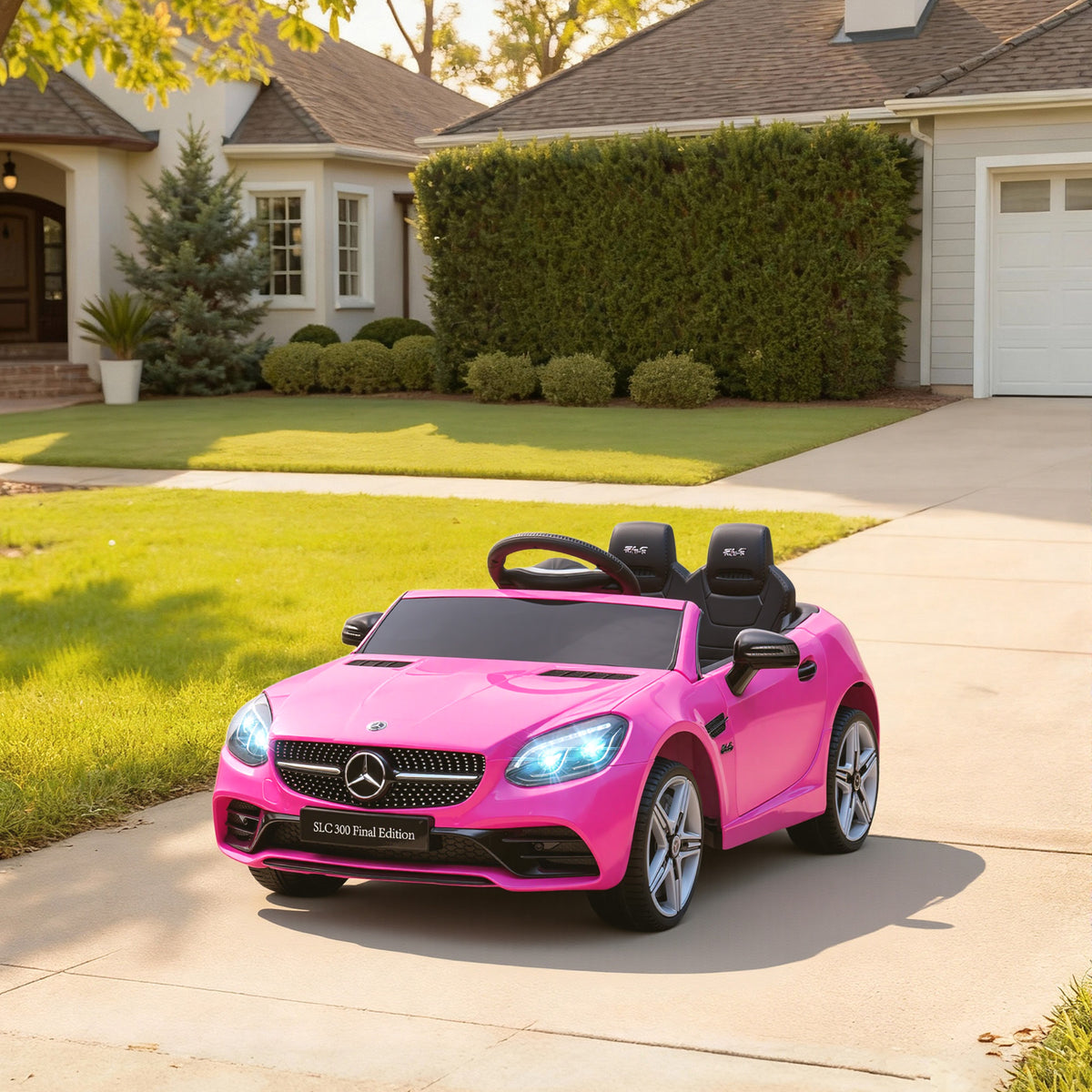 Lasten sähköauto Mercedes SLC 300, kaukosäädin, LED-valot ja musiikki, 3–6 v, pinkki