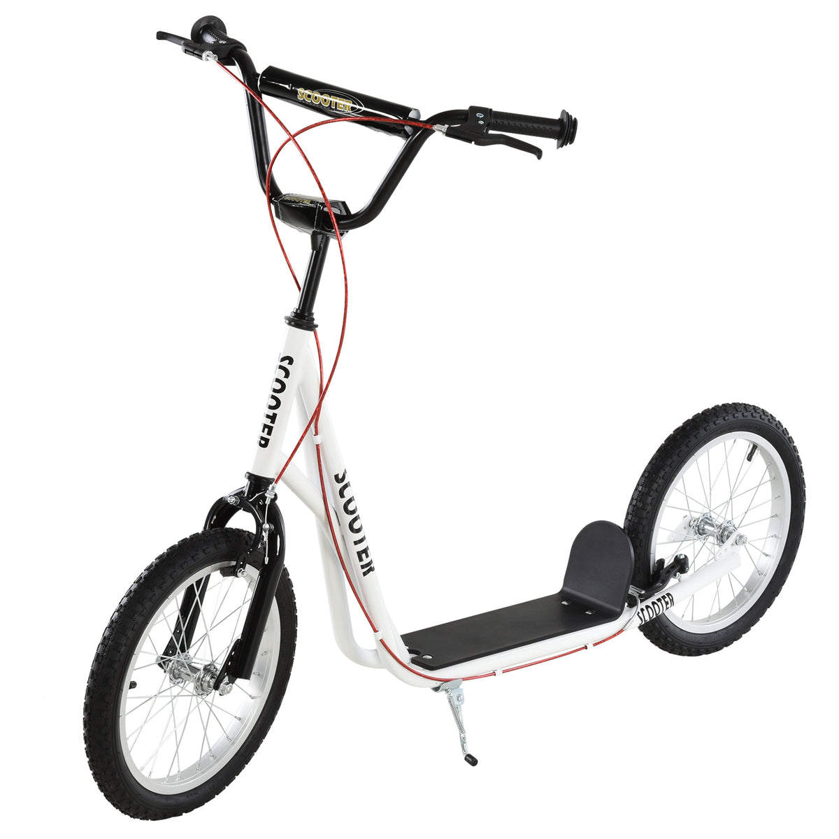 Potkulauta isoilla ilmarenkailla, käsijarru ja takajarru, säädettävä 90–96 cm, 5 v+, valkoinen