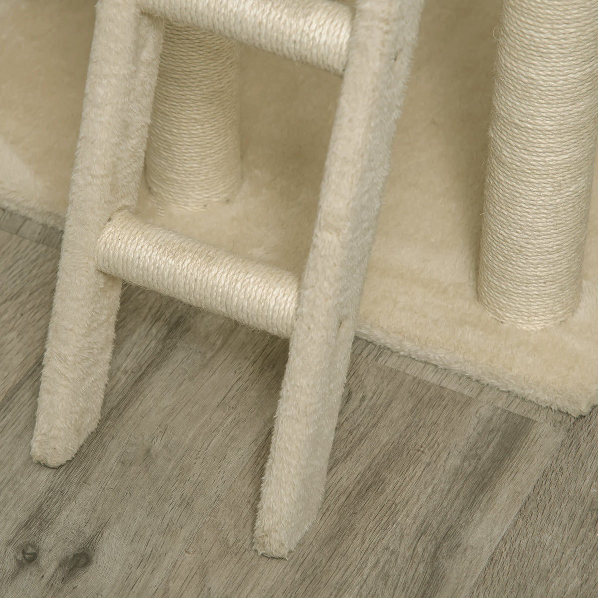 Kissan raapimispuu pesällä ja tikkailla, 131 cm, khaki/beige/ruskea