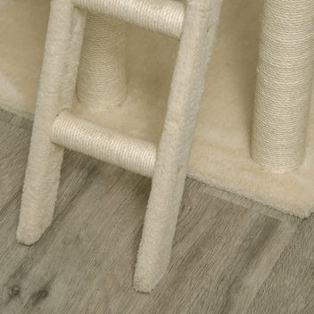 Kissan raapimispuu pesällä ja tikkailla, 131 cm, khaki/beige/ruskea