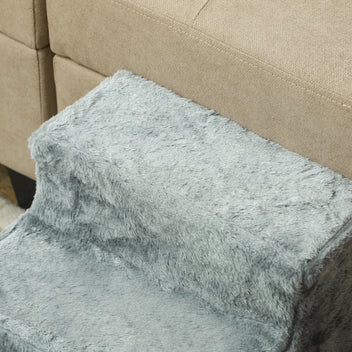 Kokoontaitettavat lemmikin portaat 3 askelmaa, pestävä pluchepäällinen, korkeus 35 cm, vaaleanharmaa