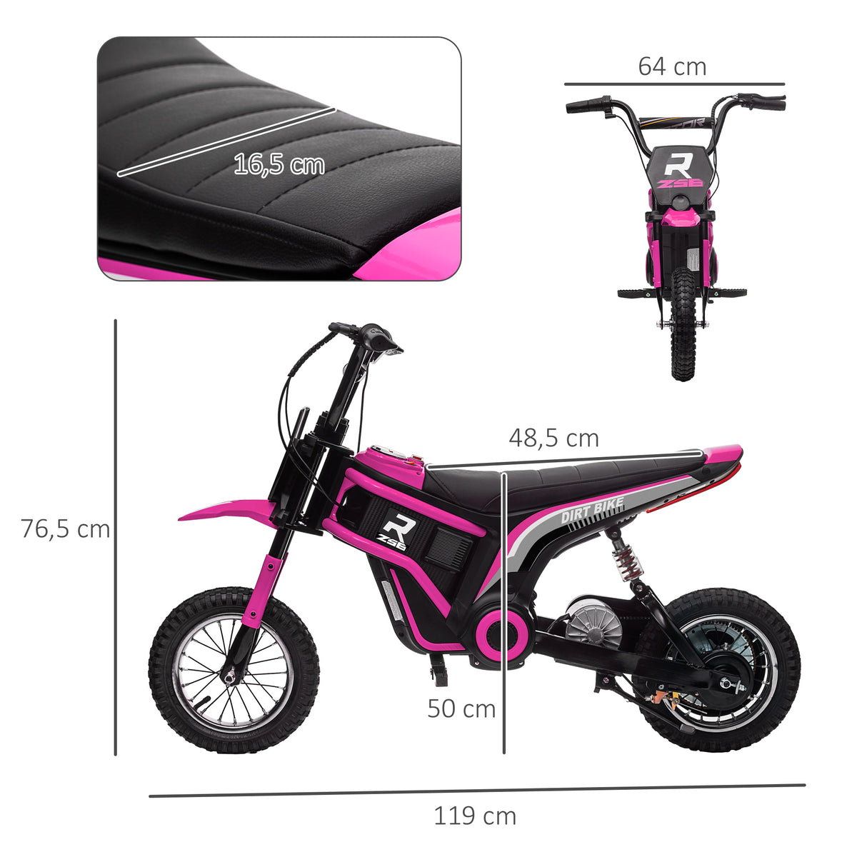 Lasten sähkömoottoripyörä 24V 350 W, kahvakaasu, takajousitus, 8–16 km/h, 8–12 v, pinkki