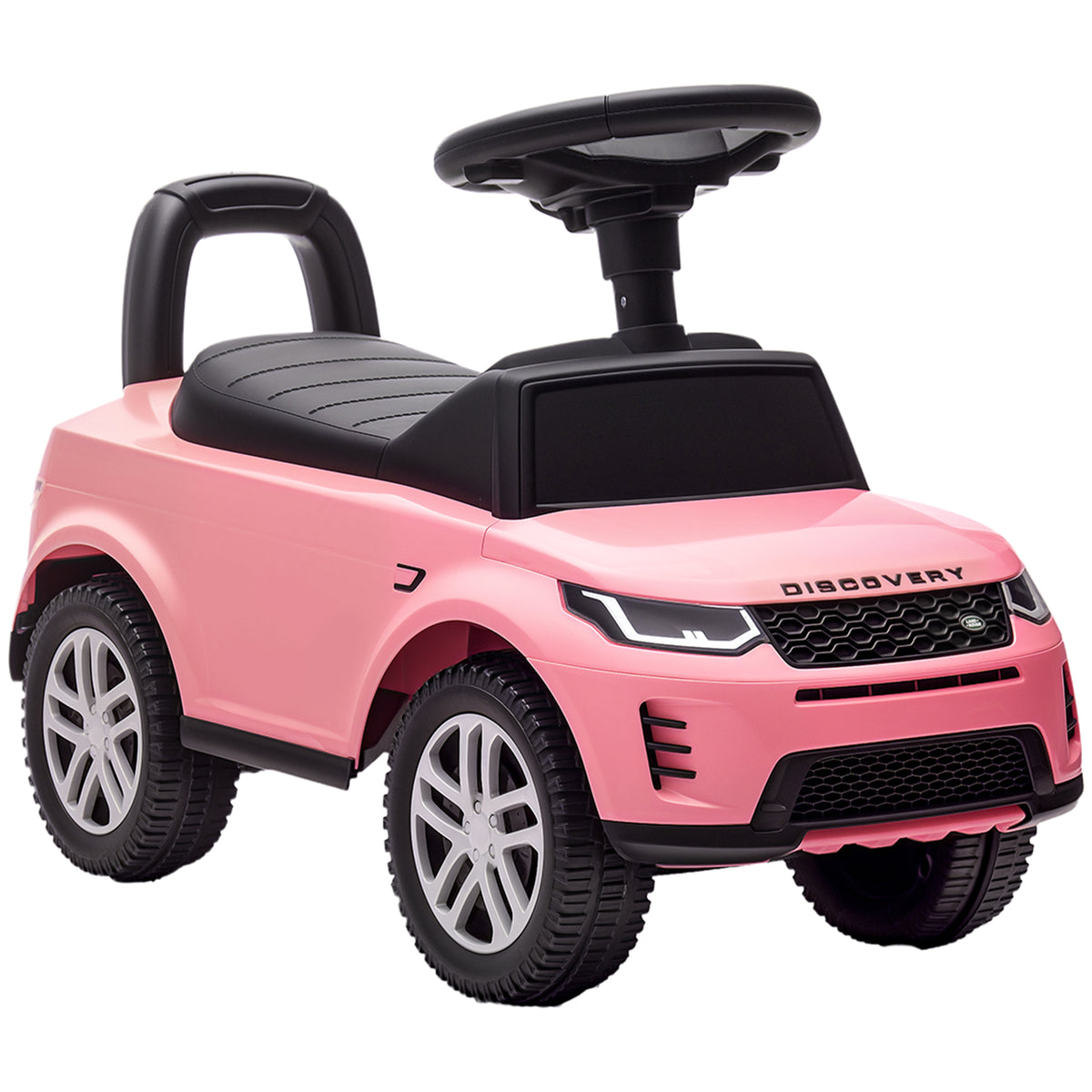 Lasten potkuauto Land Rover Discovery, äänitorvi ja moottoriäänet, säilytystila, 18–36 kk, pinkki