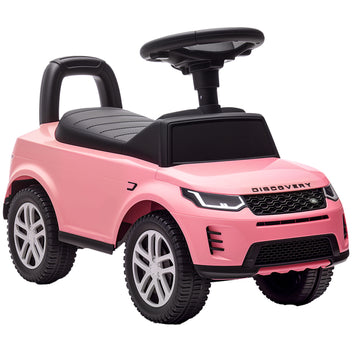 Lasten potkuauto Land Rover Discovery, äänitorvi ja moottoriäänet, säilytystila, 18–36 kk, pinkki